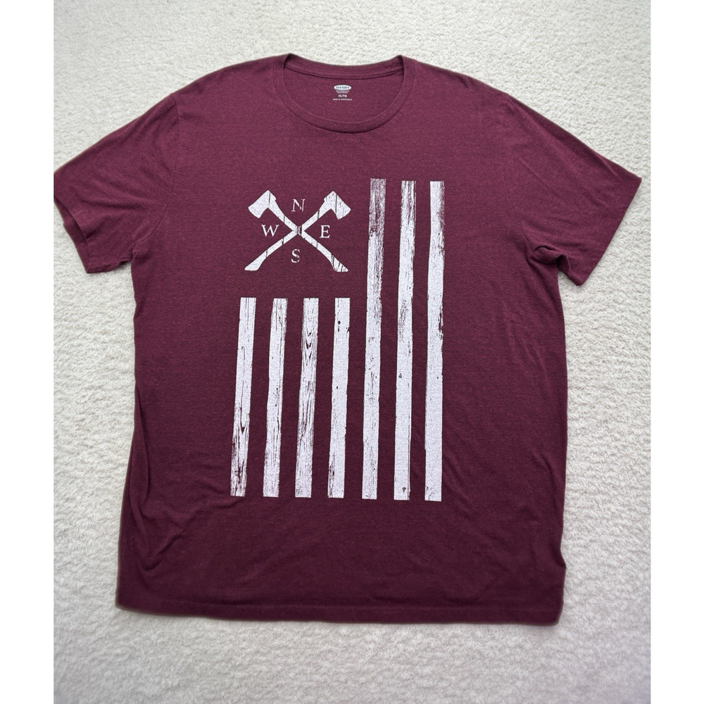 Old Navy Mens Maroon Graphic Flag Short Sleeve Casual Tee TShirt Sz XL Compass